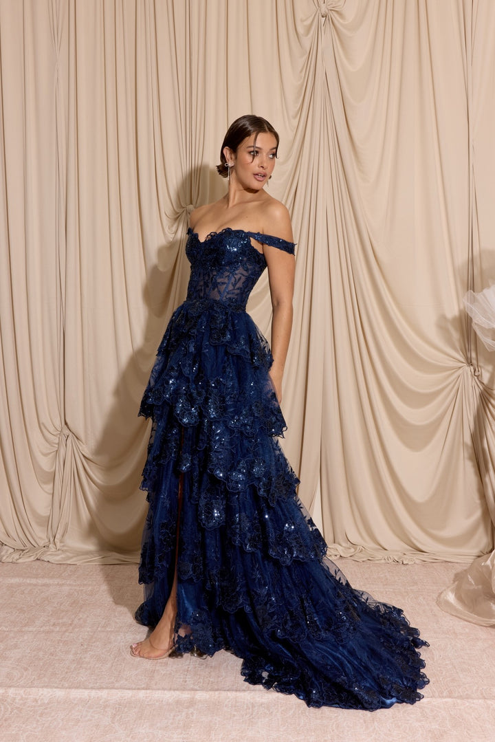 Off Shoulder A-line Tiered Gown by Eureka EK102