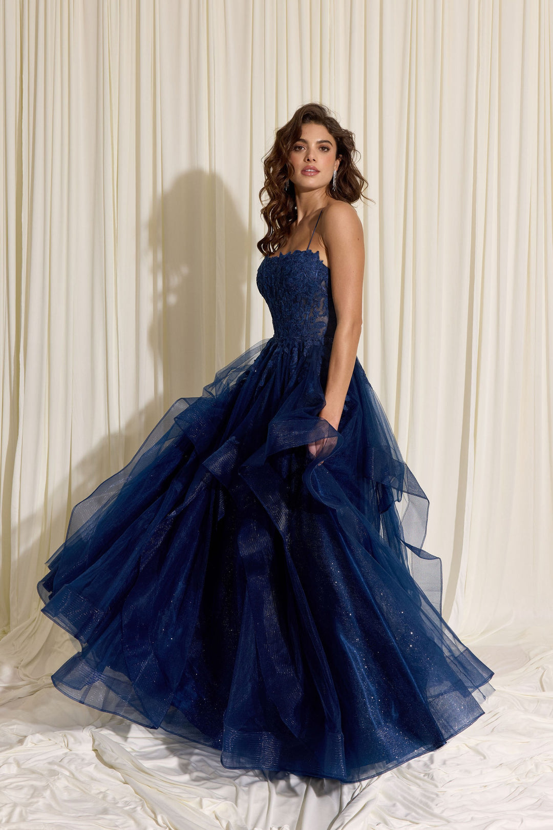 Applique Sleeveless Ruffled Gown by Eureka EK167