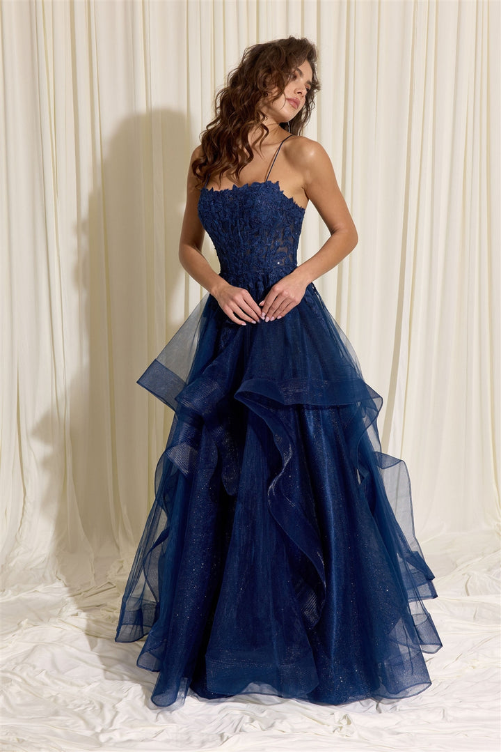 Applique Sleeveless Ruffled Gown by Eureka EK167