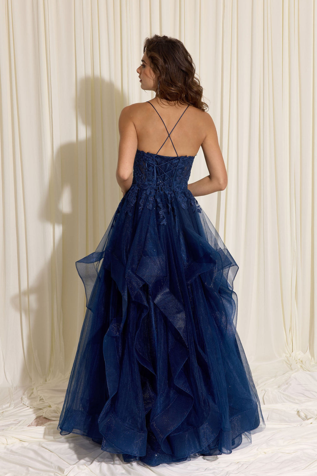 Applique Sleeveless Ruffled Gown by Eureka EK167