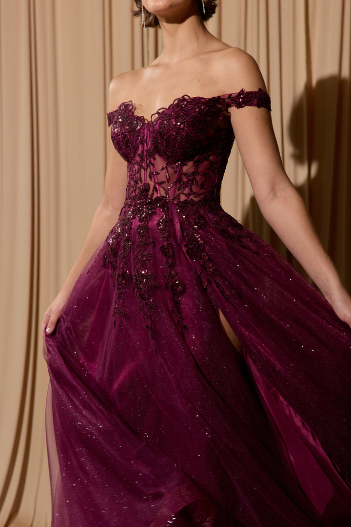 Off Shoulder A-line Slit Gown by Eureka EK128