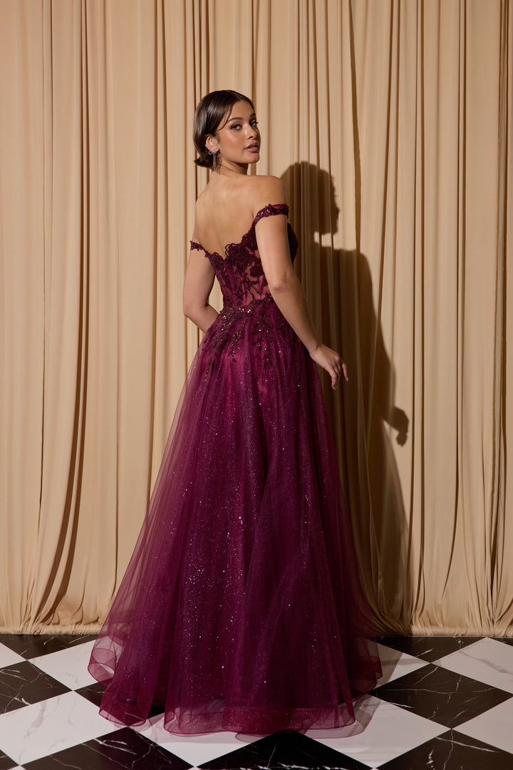 Off Shoulder A-line Slit Gown by Eureka EK128