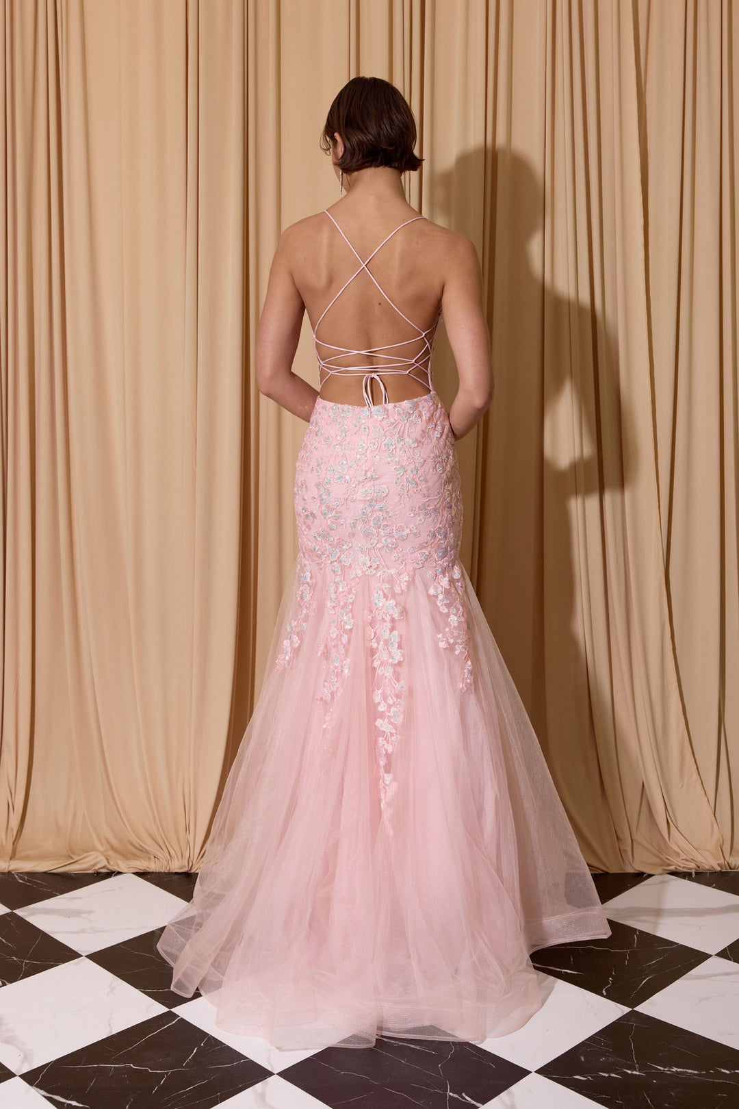 Strappy-Back Long Mermaid Prom Dress with Sequins Pink / XLarge Strappy-Back Long Mermaid Prom Dress with Sequins Pink / XLarge