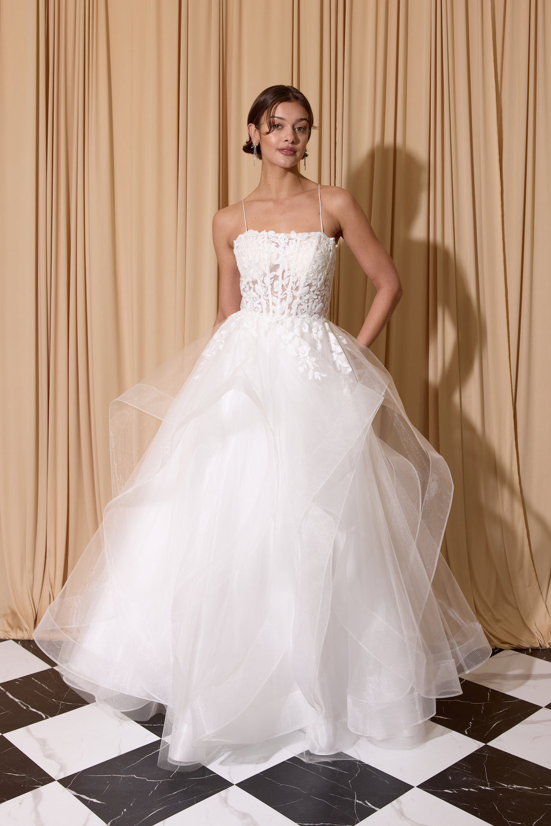 Applique Sleeveless Ruffled Gown by Eureka EK167