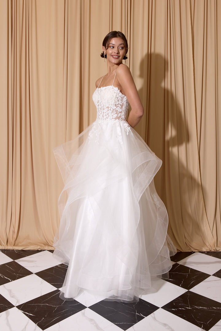 Applique Sleeveless Ruffled Gown by Eureka EK167