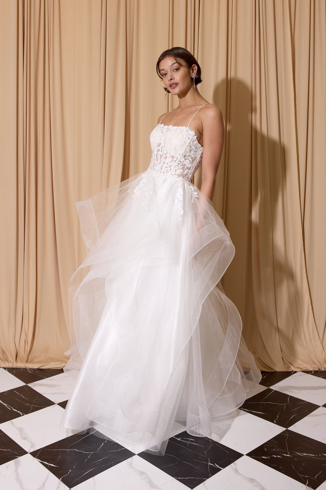 Applique Sleeveless Ruffled Gown by Eureka EK167