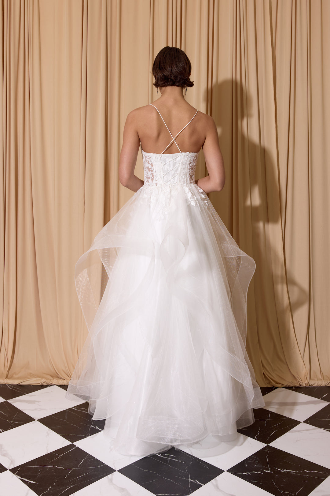 Applique Sleeveless Ruffled Gown by Eureka EK167