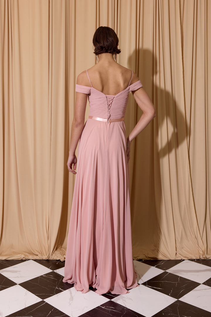Chiffon Cold Shoulder A-line Gown by Eureka 7611