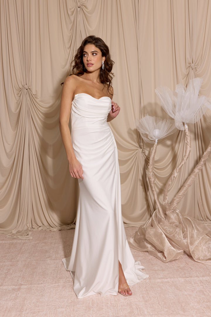 Jersey Fitted Strapless Slit Gown by Eureka EK178