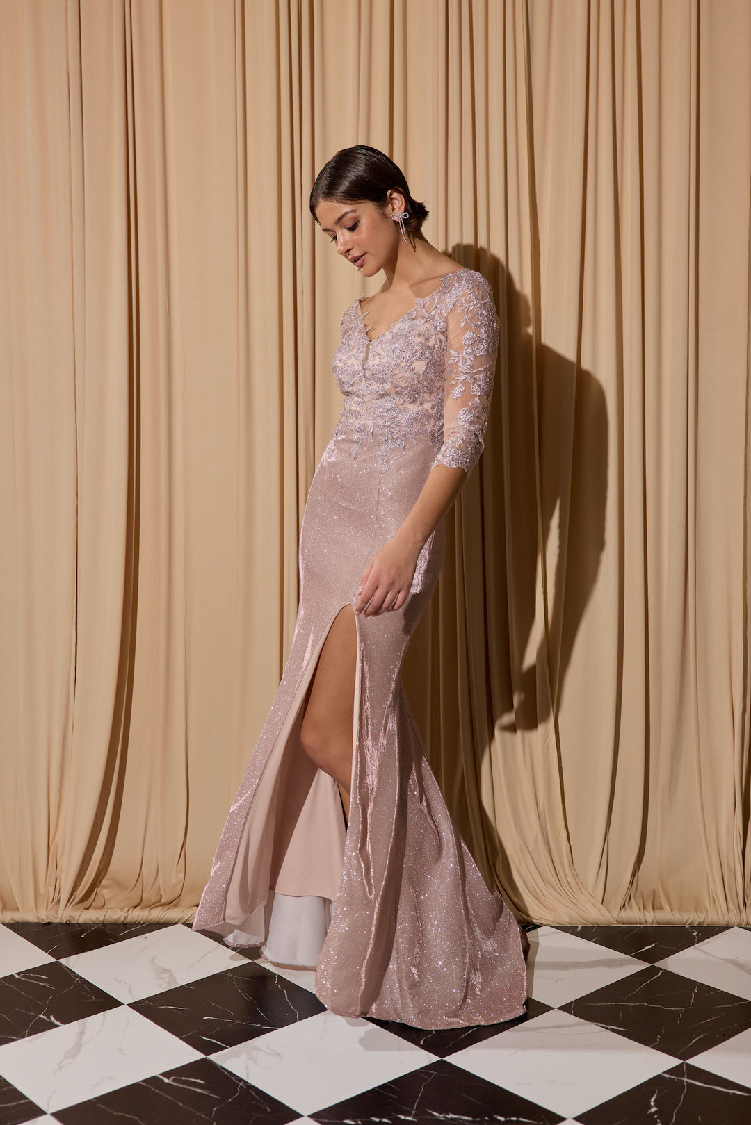 Glitter Jersey Fitted Mid-Sleeve Gown by Eureka 9970 ABC Fashion Glitter Jersey Fitted Mid-Sleeve Gown by Eureka 9970 ABC Fashion