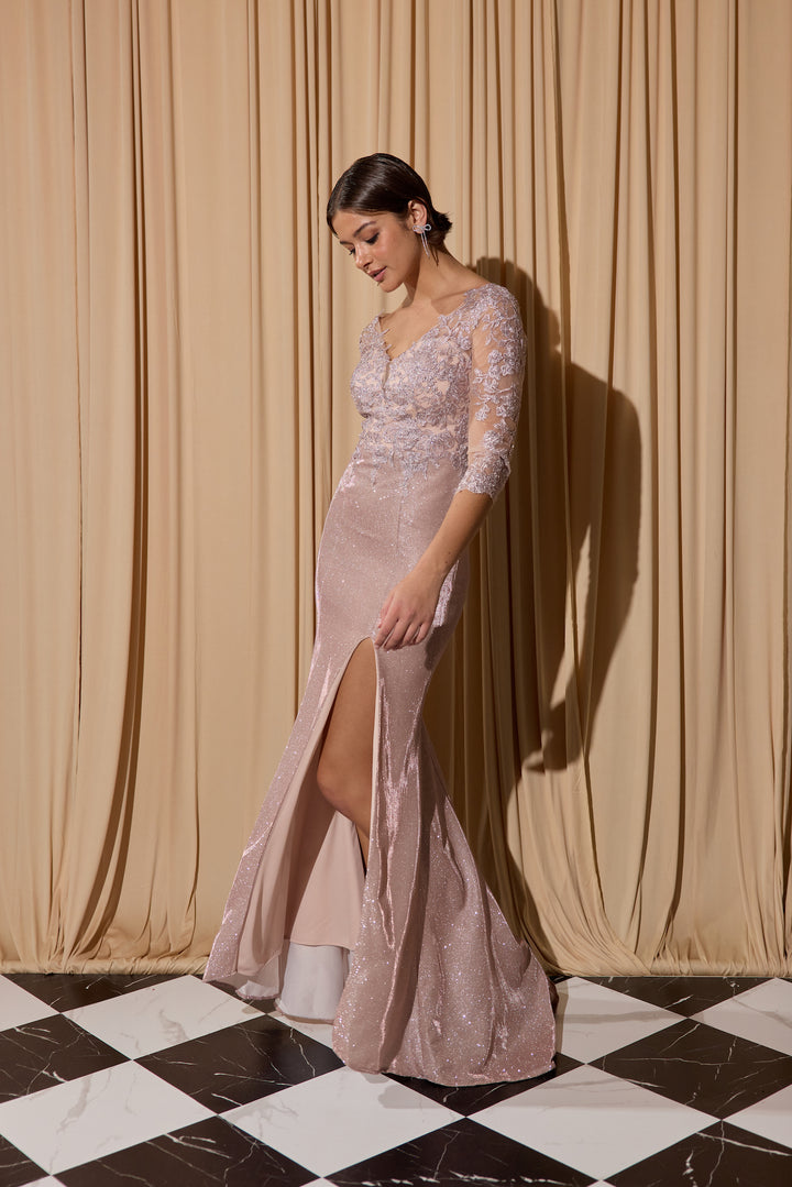 Glitter Jersey Fitted Mid-Sleeve Gown by Eureka 9970