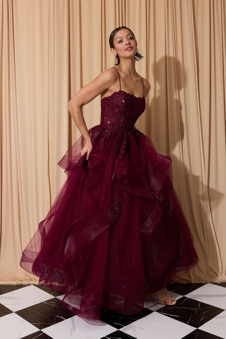Applique Sleeveless Ruffled Gown by Eureka EK167 - Outlet
