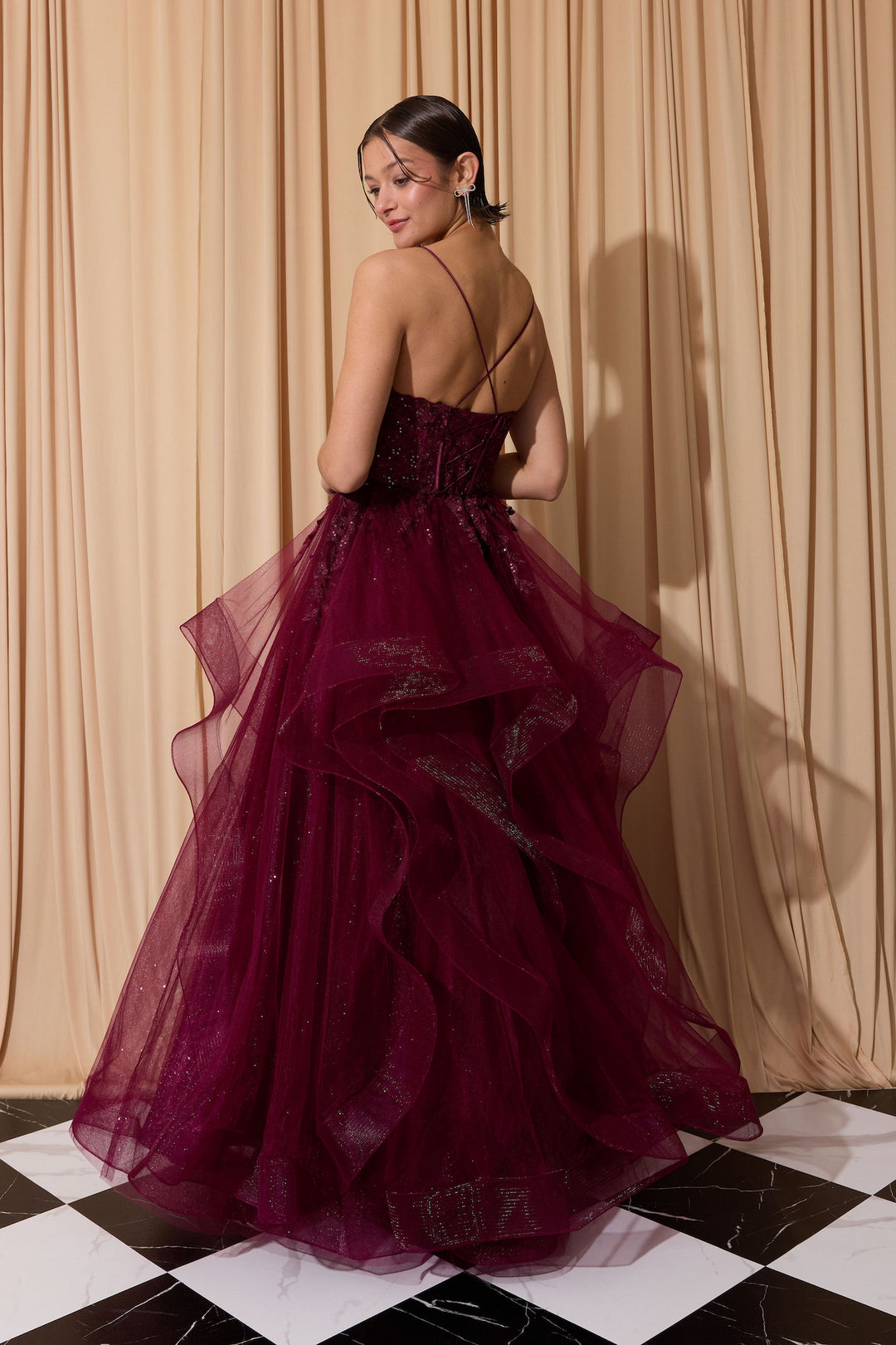 Applique Sleeveless Ruffled Gown by Eureka EK167