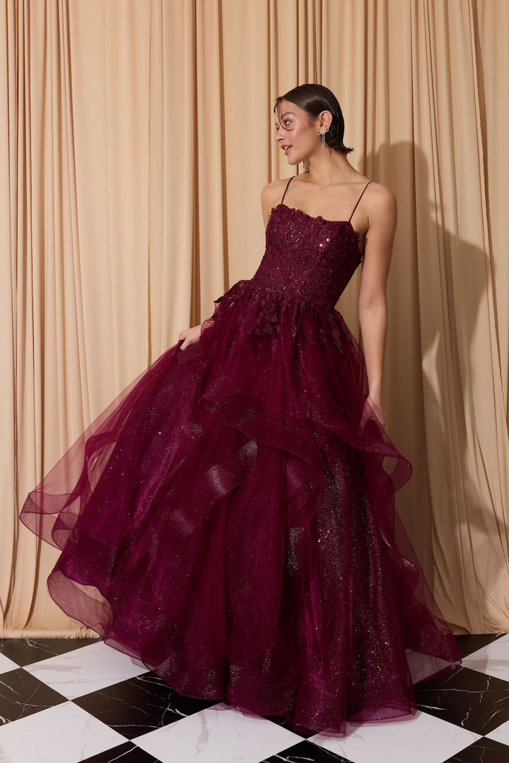 Applique Sleeveless Ruffled Gown by Eureka EK167 - Outlet