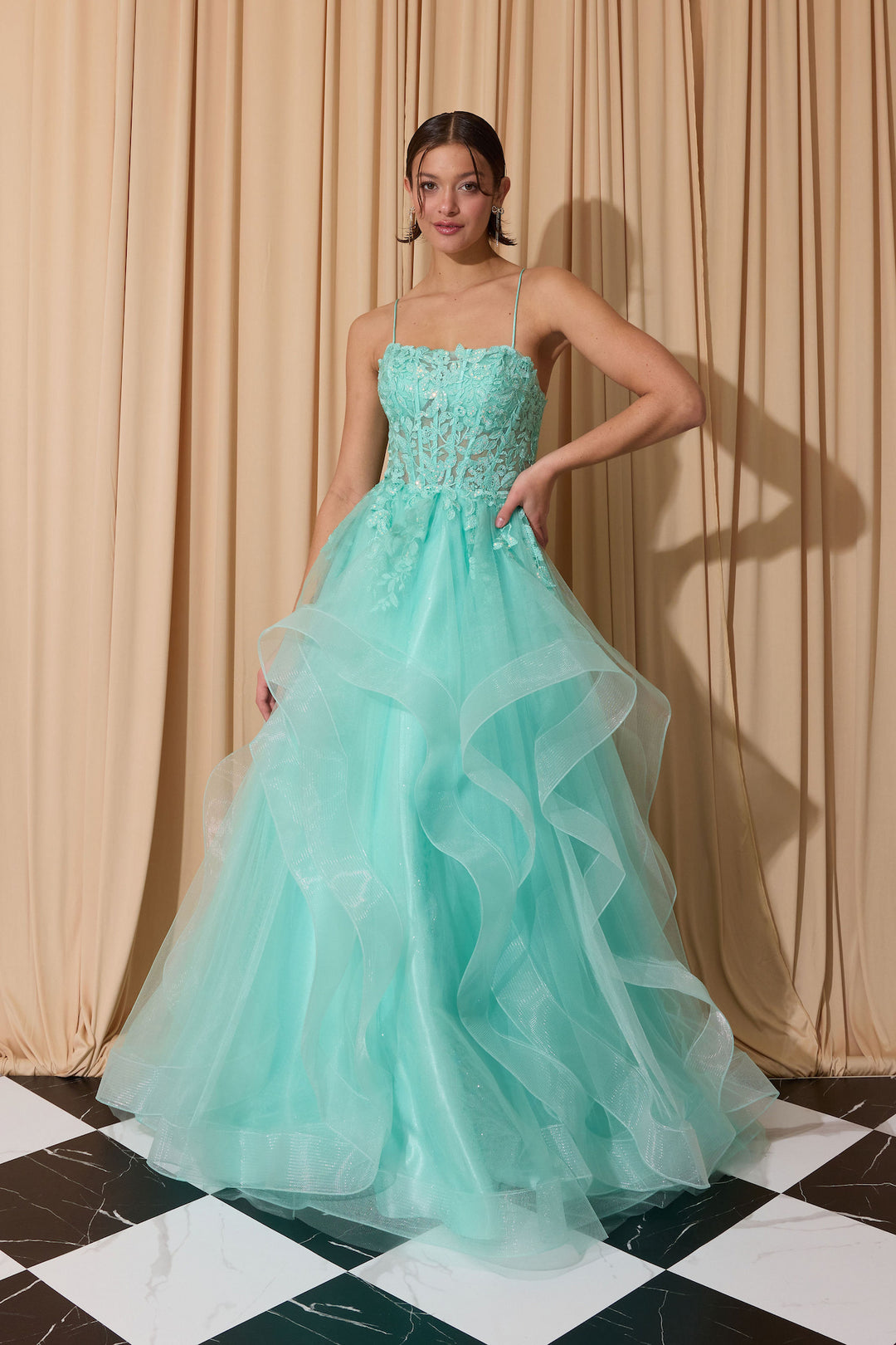 Prom Dress Long Skirt With Short Skirt Underneath Prom Dress Style #22324 La Femme Prom Dress Long Skirt With Short Skirt Underneath Prom Dress Style #22324 La Femme