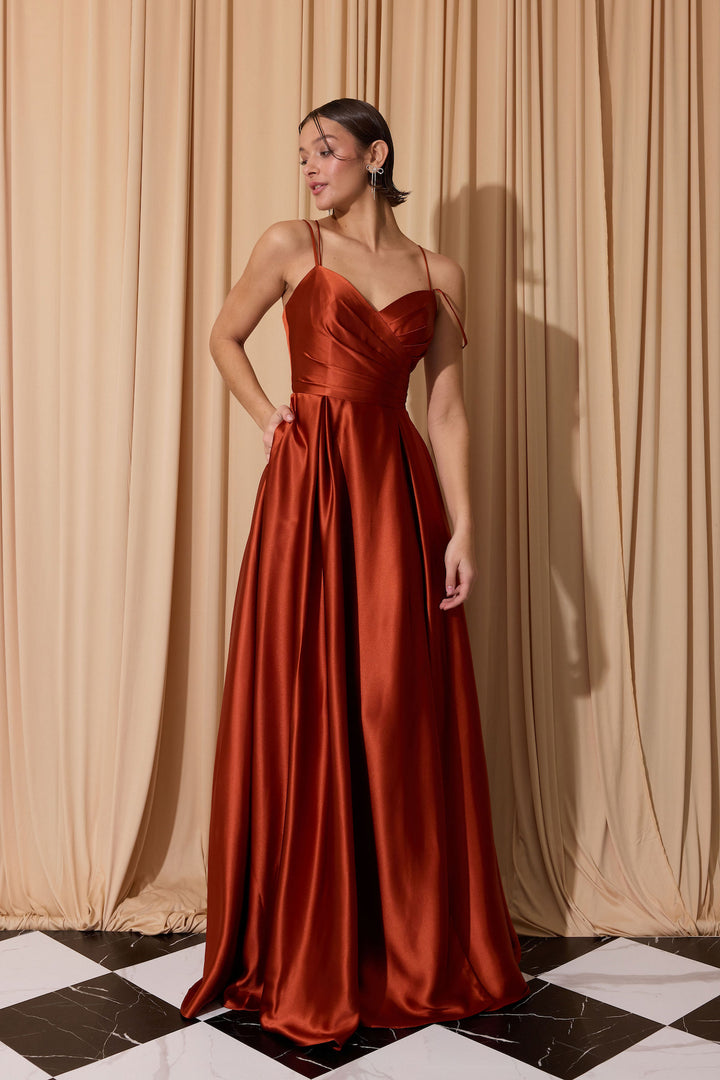 Satin Sleeveless A-line Slit Gown by Eureka 9925