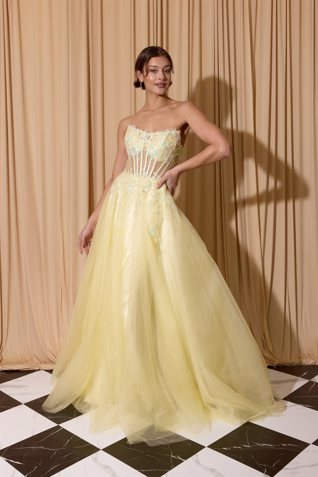 Applique Strapless A-line Gown by Eureka EK208