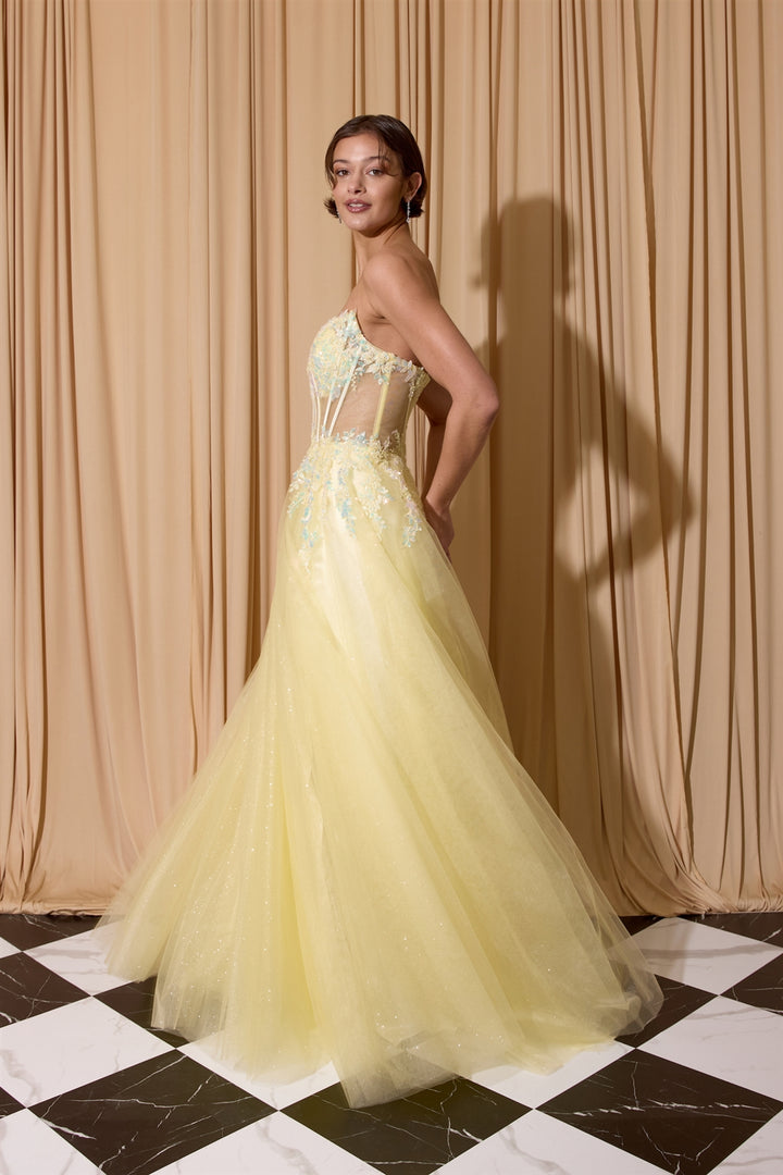 Applique Strapless A-line Gown by Eureka EK208