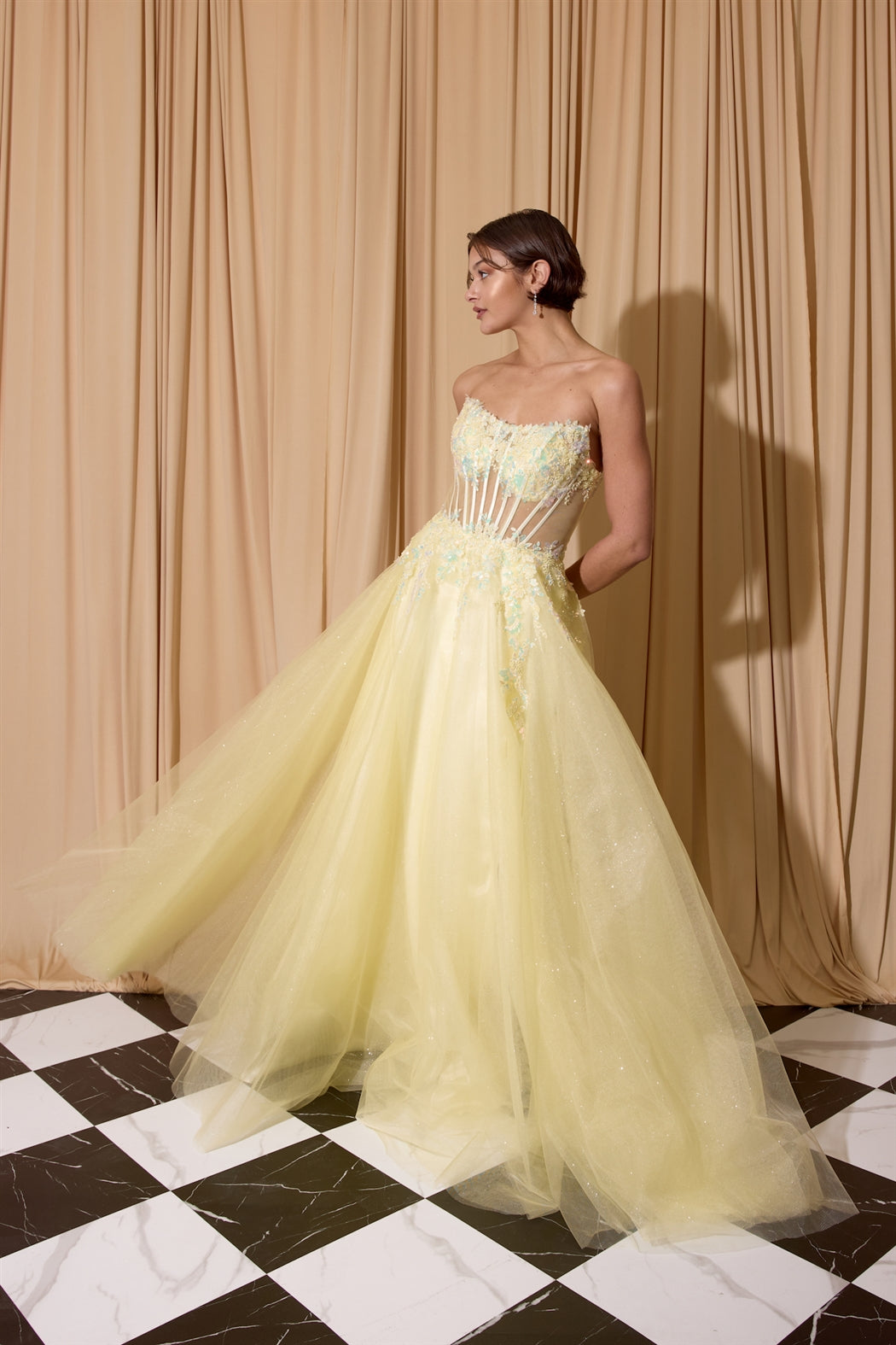 Applique Strapless A-line Gown by Eureka EK208