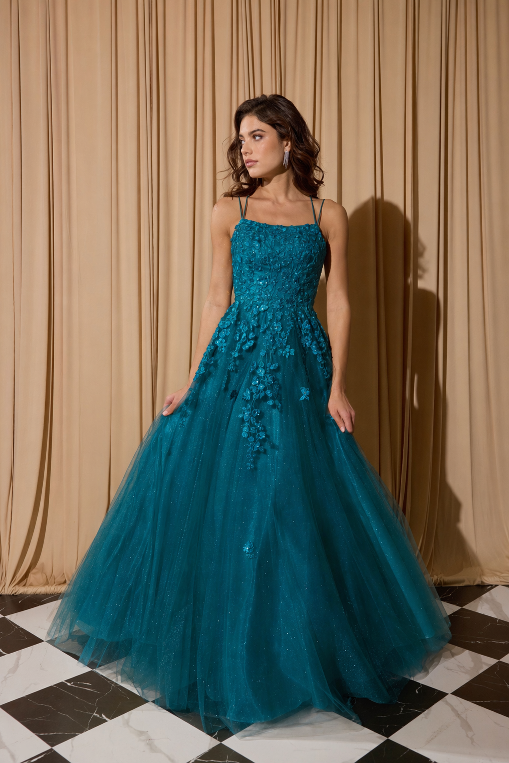 Applique Sleeveless A-line Gown by Eureka EK197