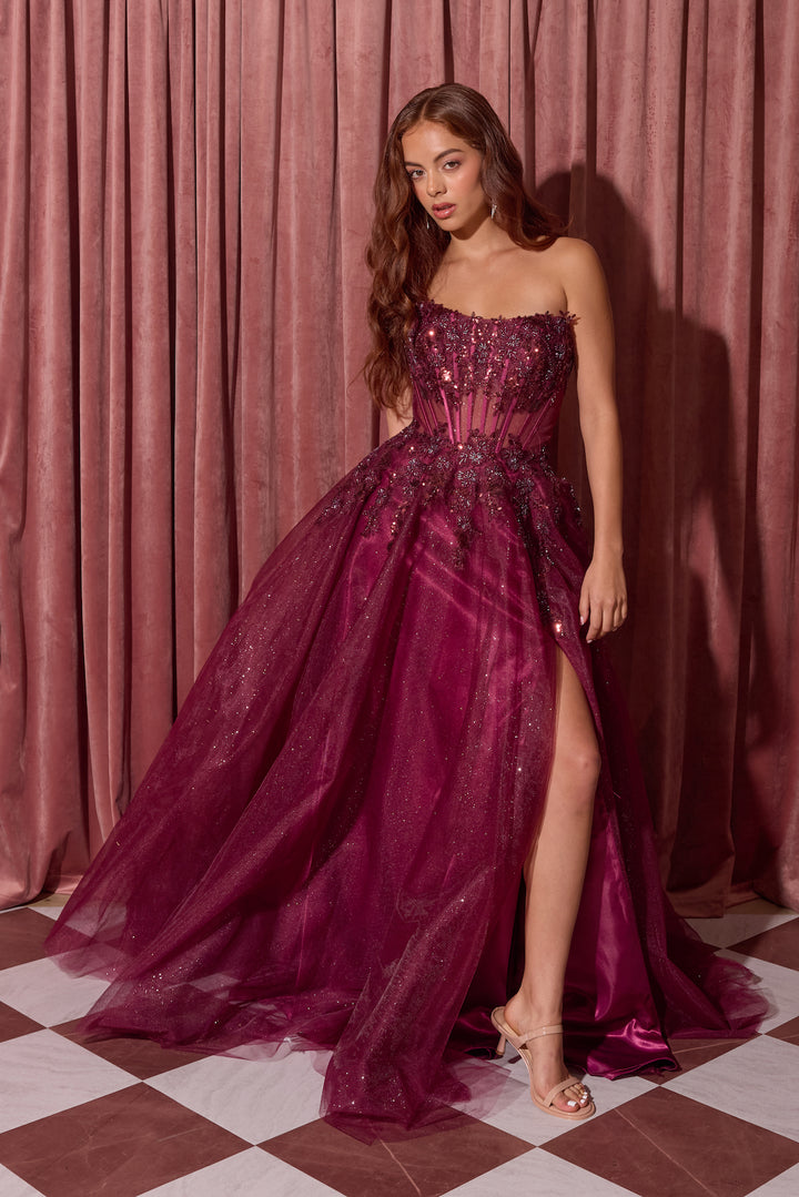Applique Strapless A-line Gown by Eureka EK208