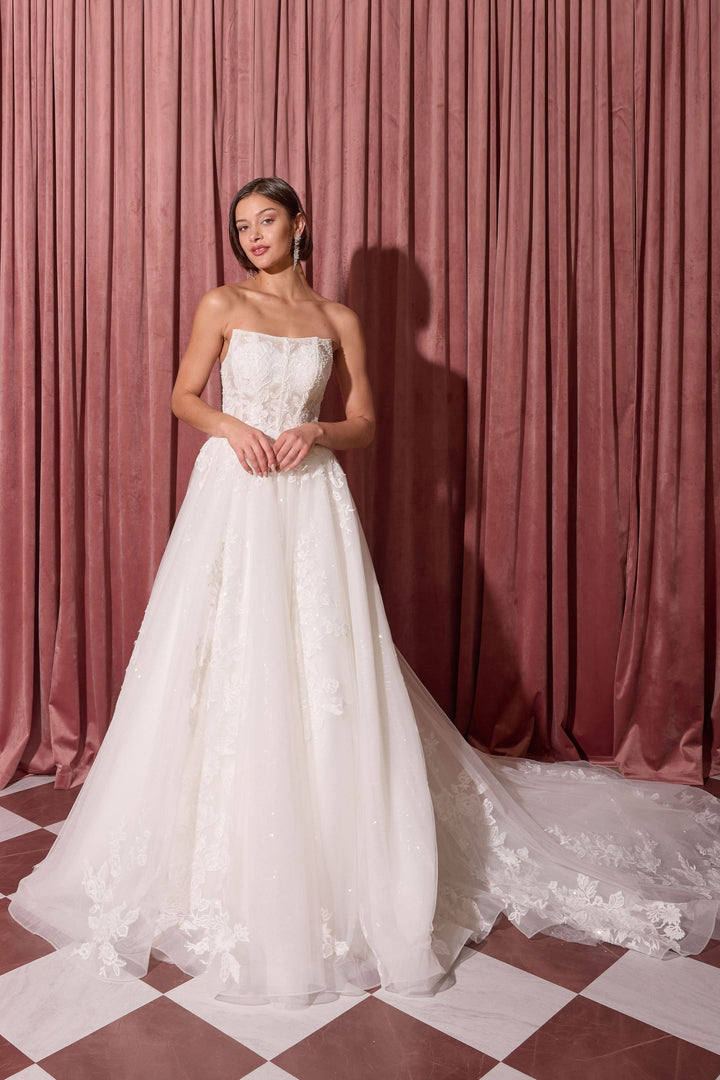 Applique Strapless Bridal A-line Gown by Eureka EK175