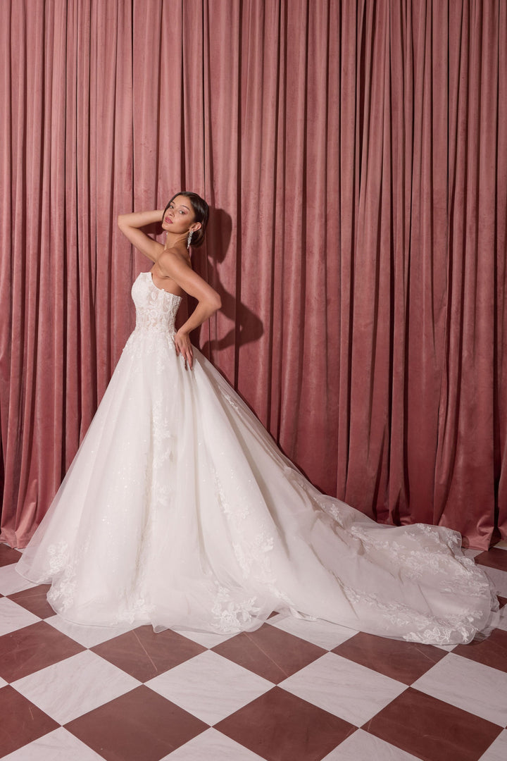 Applique Strapless Bridal A-line Gown by Eureka EK175