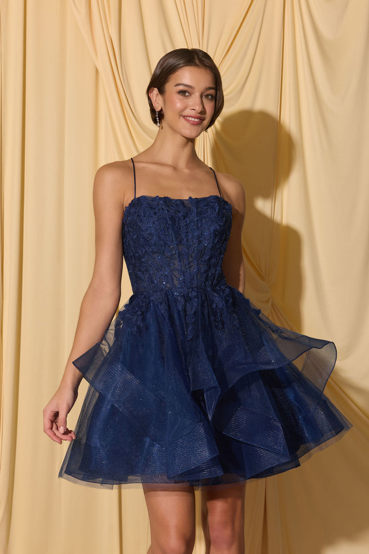 Applique Short Sleeveless Ruffled Dress by Eureka EK137