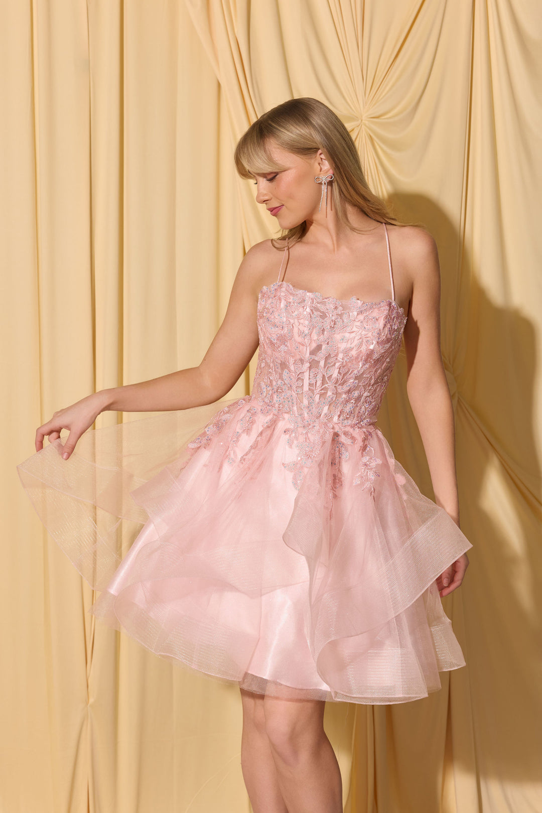 Applique Short Sleeveless Ruffled Dress by Eureka EK137