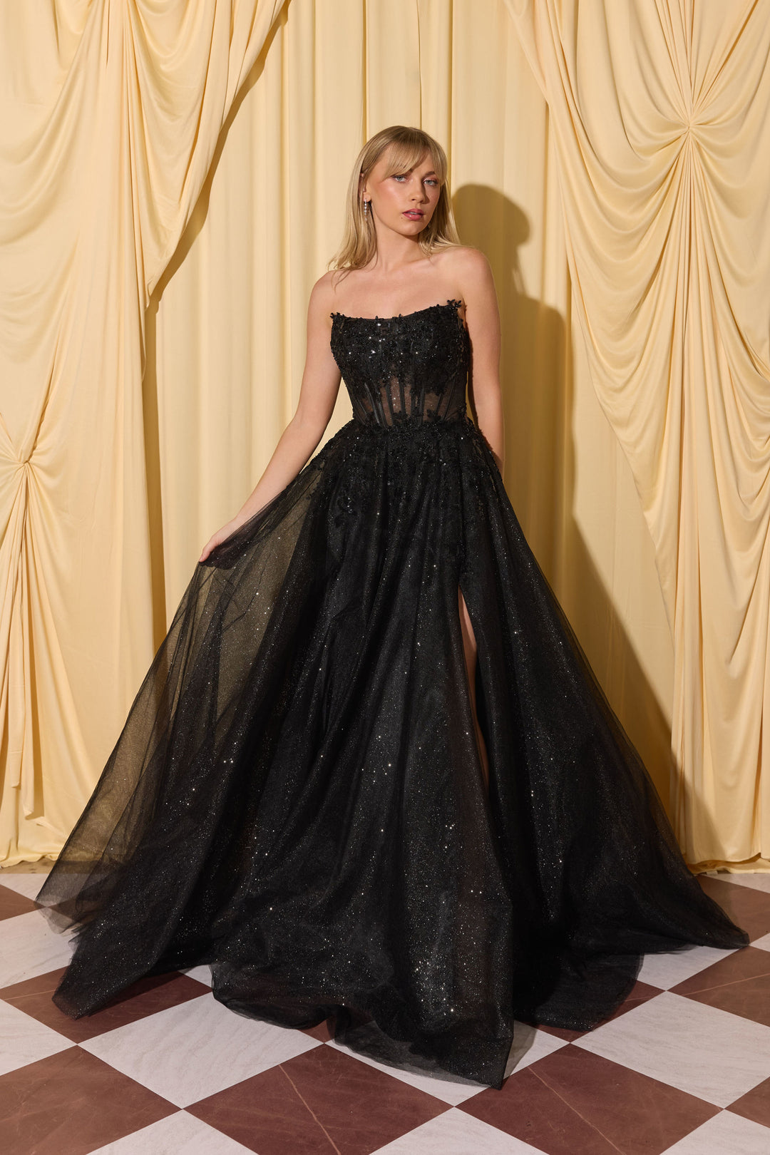 Applique Strapless A-line Gown by Eureka EK208