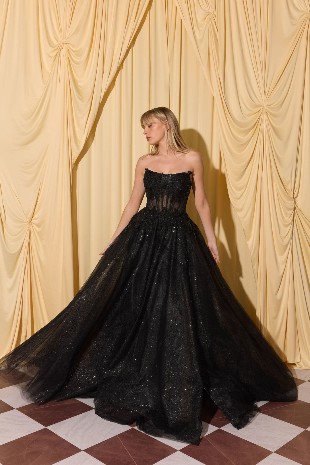Applique Strapless A-line Gown by Eureka EK208