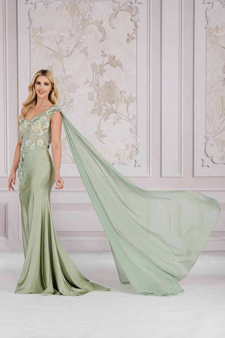 3D Floral One Shoulder Cape Gown by Amelia Couture 388 - Outlet