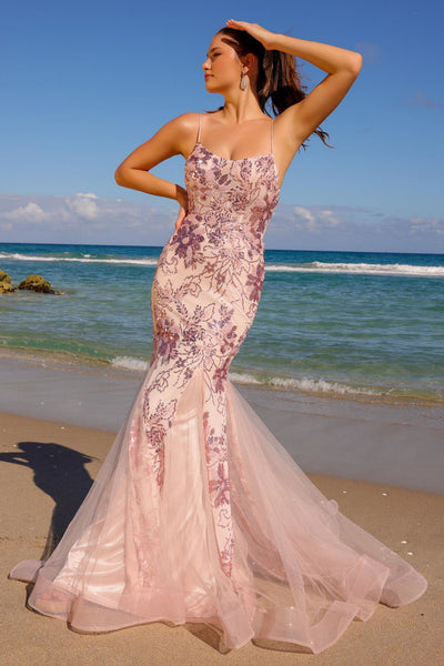 Sequin Print Sleeveless Mermaid Dress by Amelia Couture 7038
