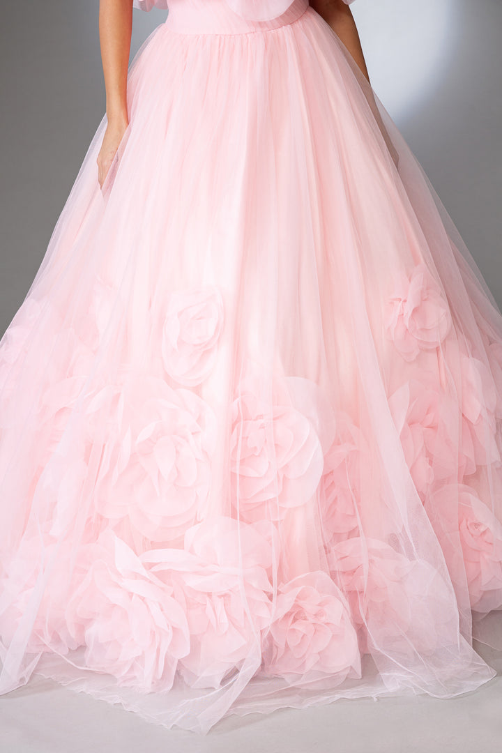3D Floral Organza Ruffled Ball Gown by Amelia Couture SU079