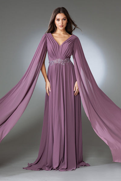 Cape Sleeve V-Neck Chiffon Gown by Amelia Couture AC0011
