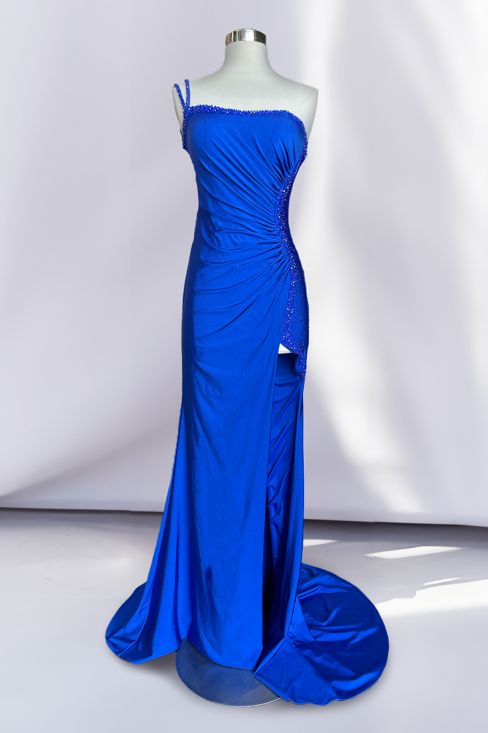 Fitted One Shoulder Slit Gown by Amelia Couture AC0013