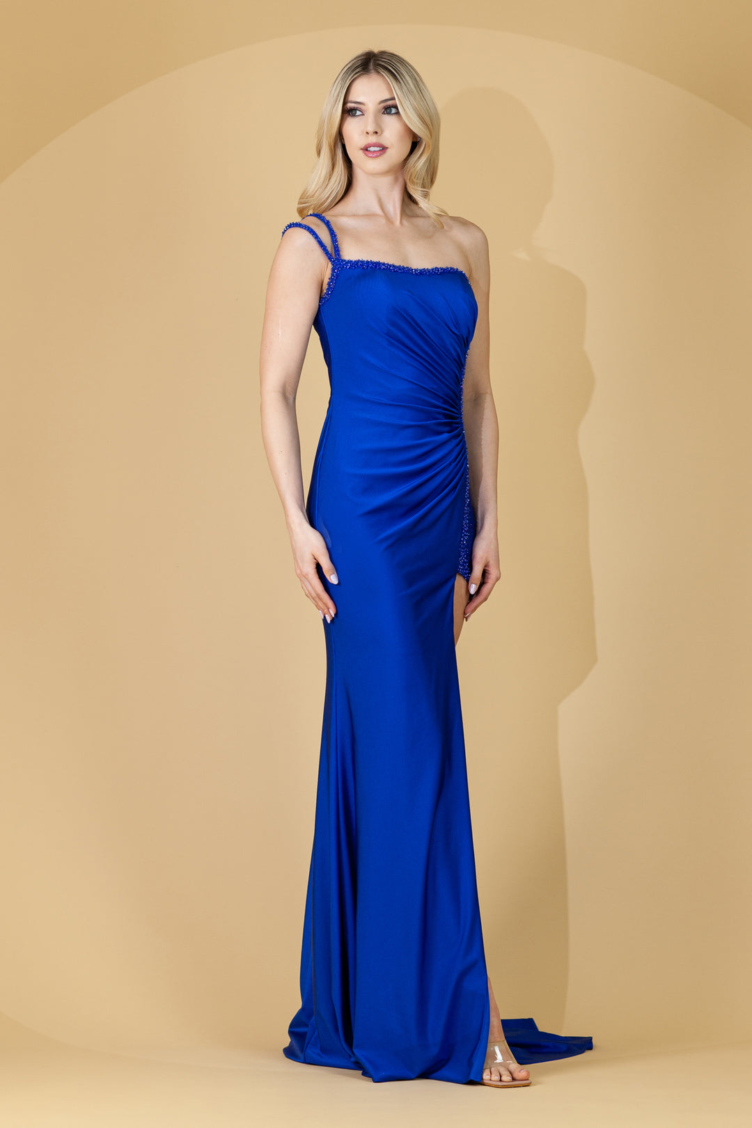 Fitted One Shoulder Slit Gown by Amelia Couture AC0013