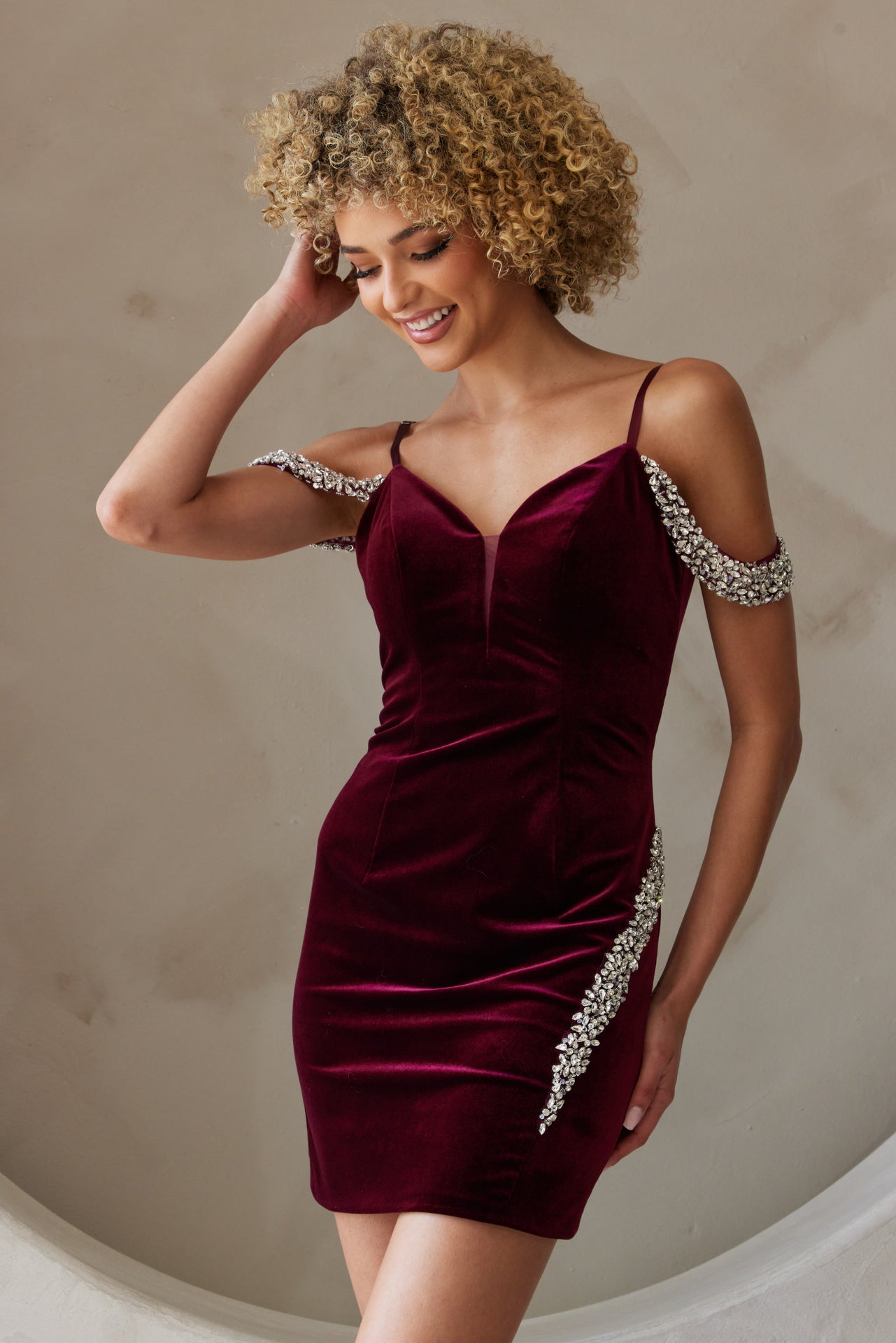 Short Cold Shoulder Velvet Dress by Amelia Couture 6200S ABC Fashion