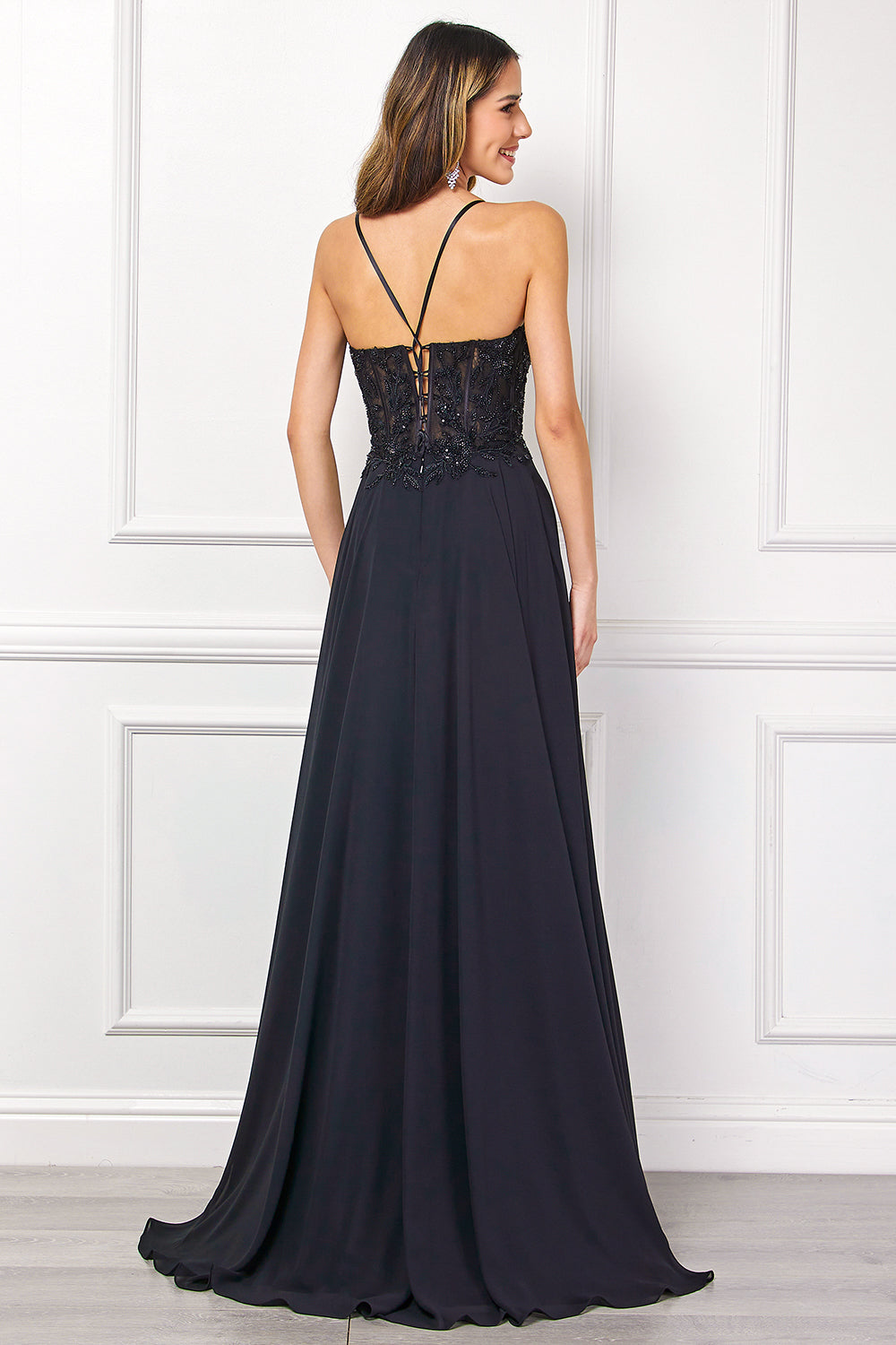 Applique Keyhole A-line Slit Gown by Amelia Couture 7066