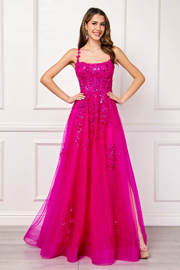 Applique Sleeveless A-line Slit Gown by Amelia Couture 4044