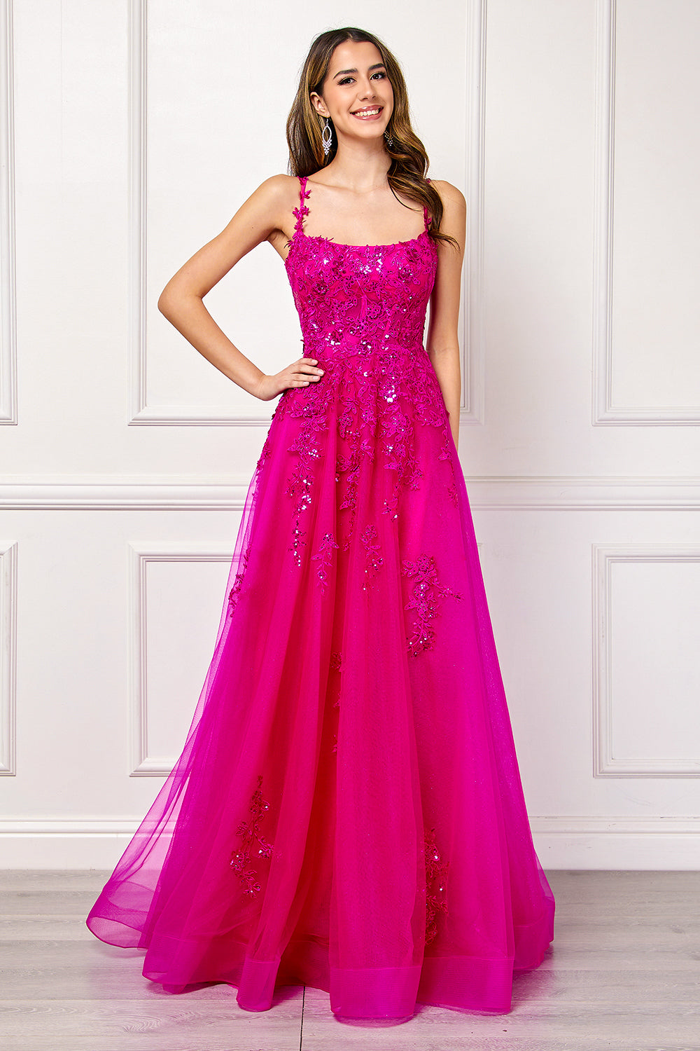 Applique Sleeveless A-line Slit Gown by Amelia Couture 4044