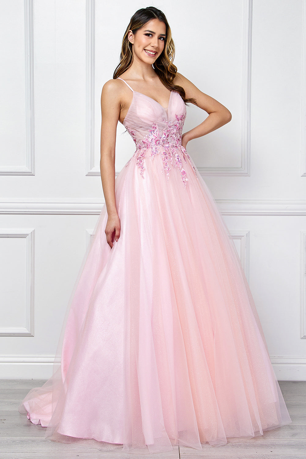 Applique V-Neck A-line Gown by Amelia Couture SU088