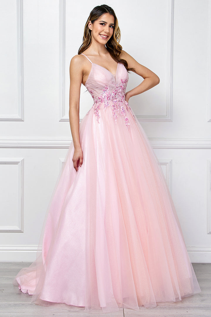 Applique V-Neck A-line Gown by Amelia Couture SU088