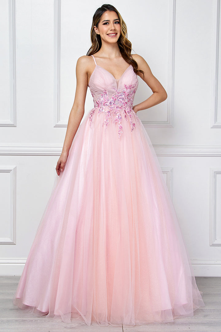 Applique V-Neck A-line Gown by Amelia Couture SU088