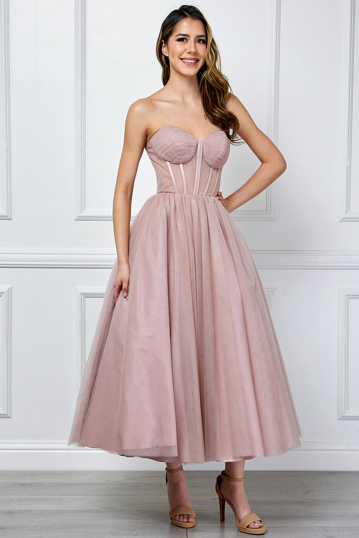 Strapless Tea Length Dress by Amelia Couture 6203S