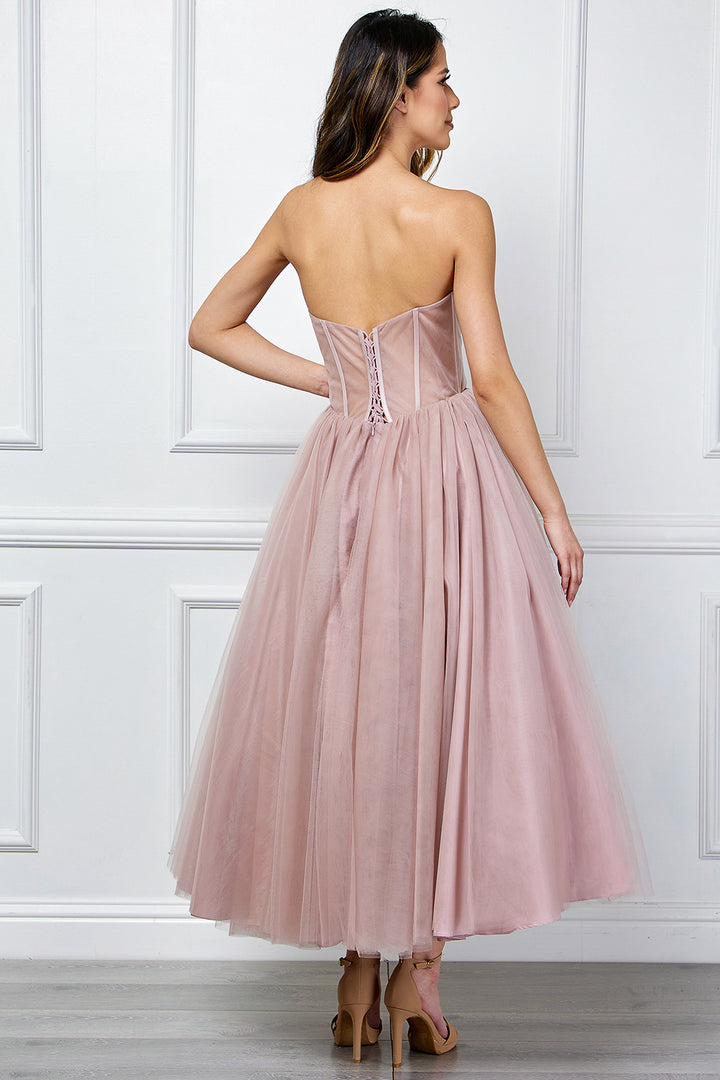 Strapless Tea Length Dress by Amelia Couture 6203S