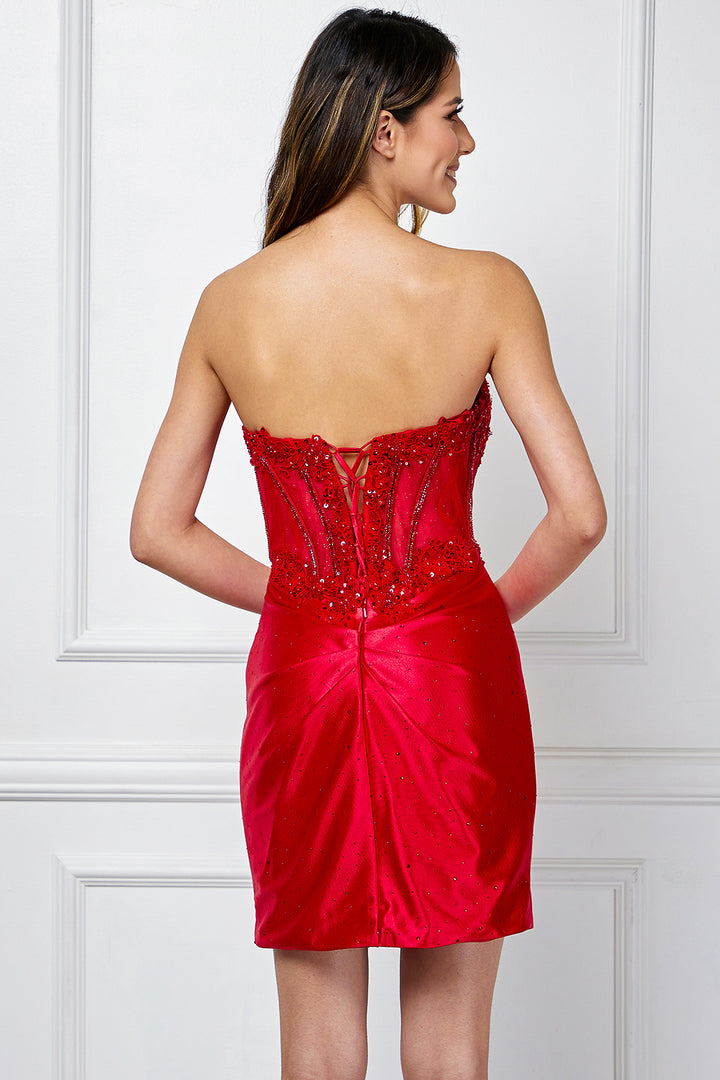 Applique Short Strapless Dress by Amelia Couture 9062S