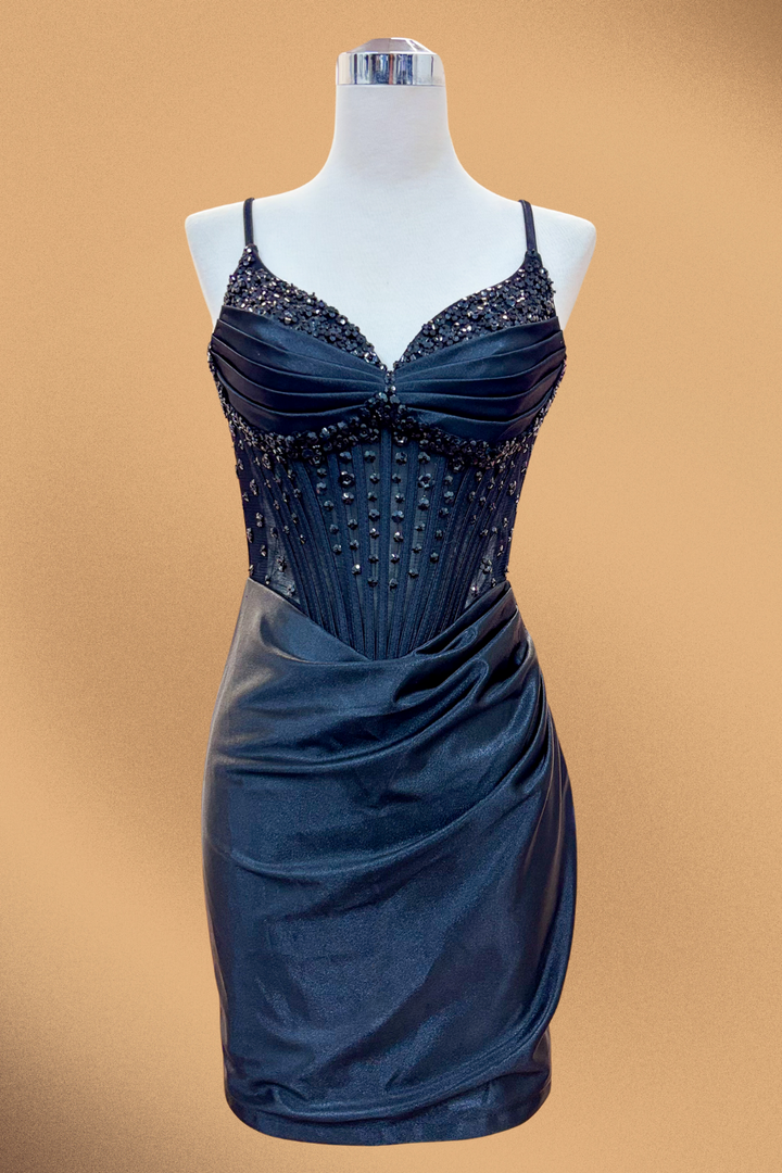 Beaded Short V-Neck Dress by Amelia Couture 9063S