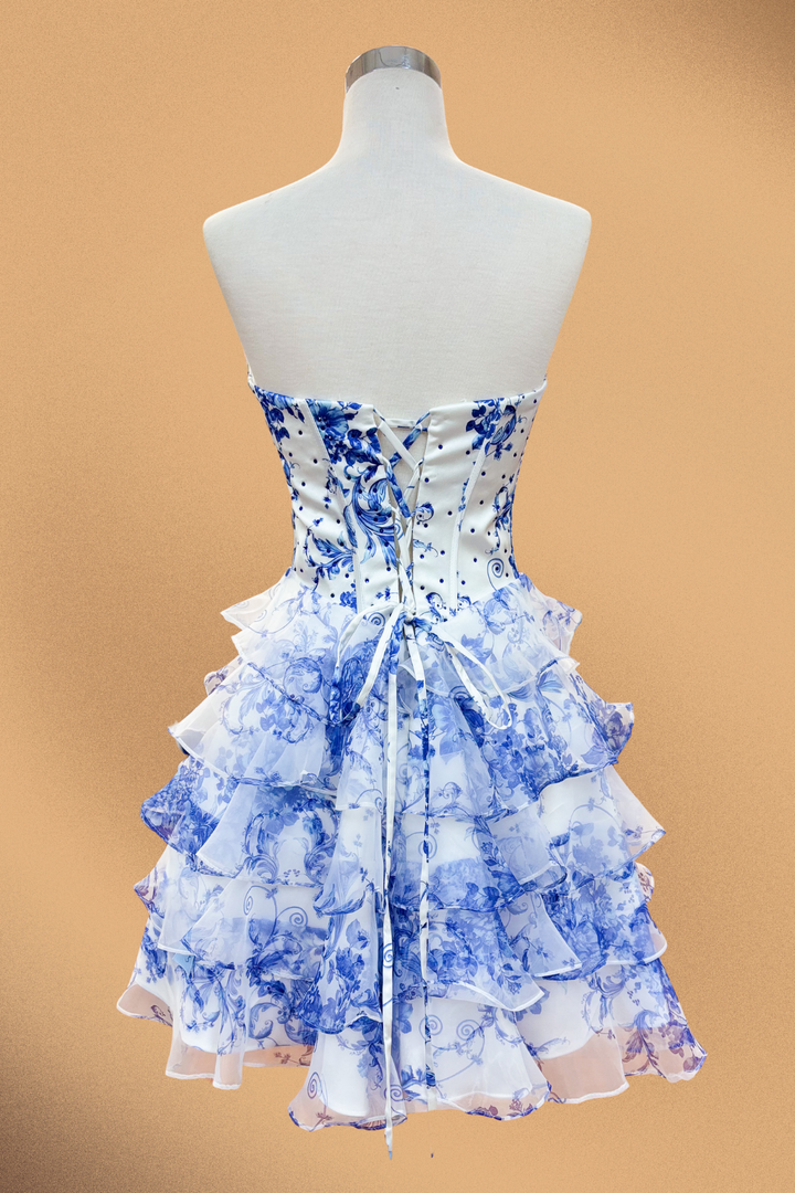 Print Short Strapless Ruffled Dress by Amelia Couture 2069S