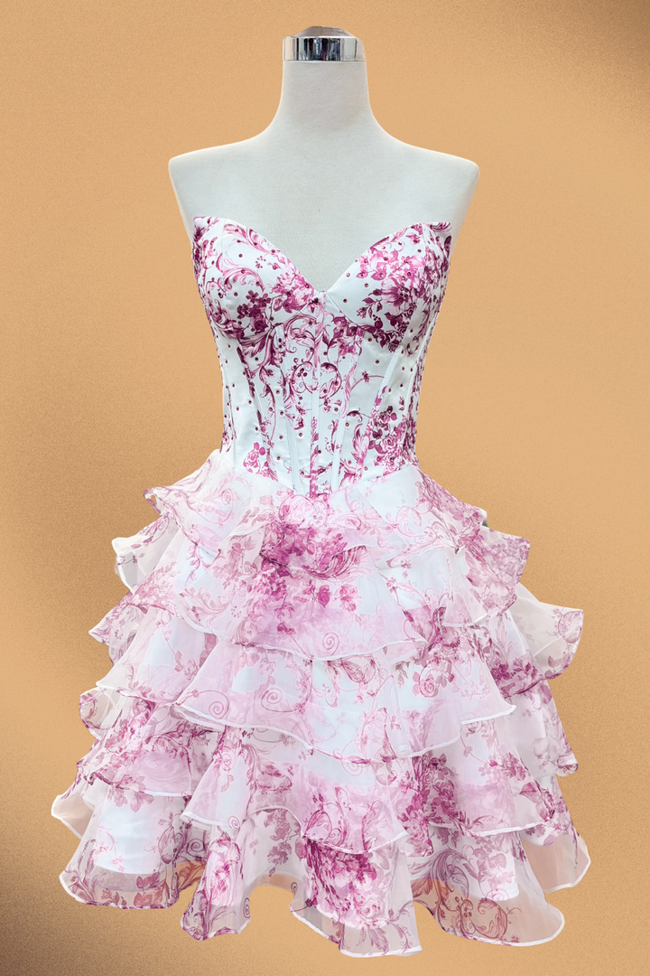 Print Short Strapless Ruffled Dress by Amelia Couture 2069S